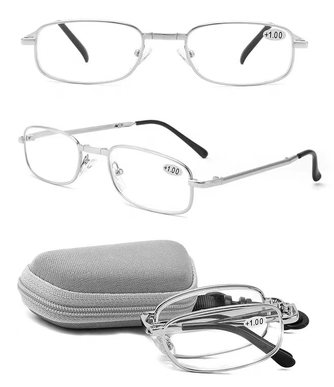 厂家大量供应2020年新款折叠老花眼镜 欧美设计风格 带灰色眼镜包